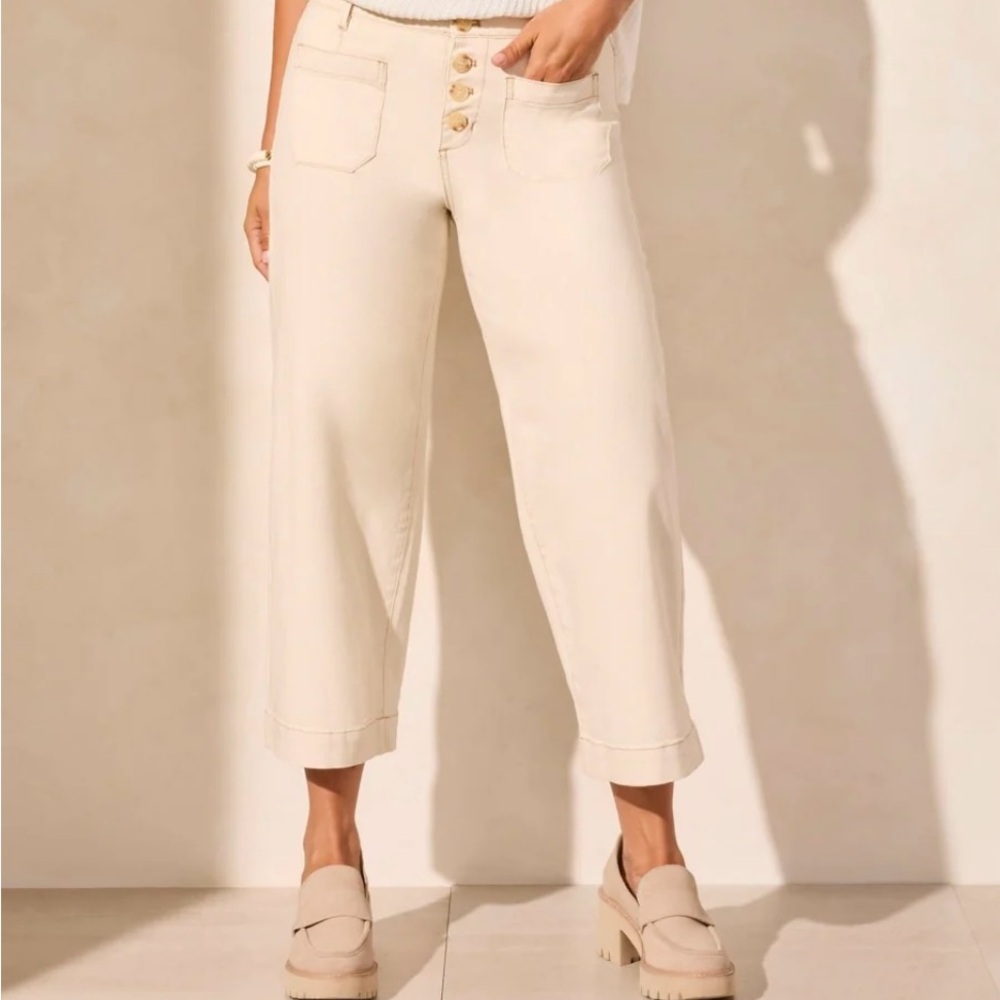 Cream Wide-Leg Ankle Pants, NWT